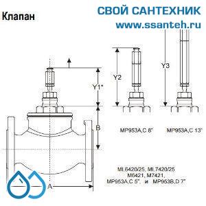 10158 Honeywell, V5025A1068  Клапан двухходовой (проходной) фланцевый, PN25, DN15, Kvs 4.0, 20мм, 2…200 °C